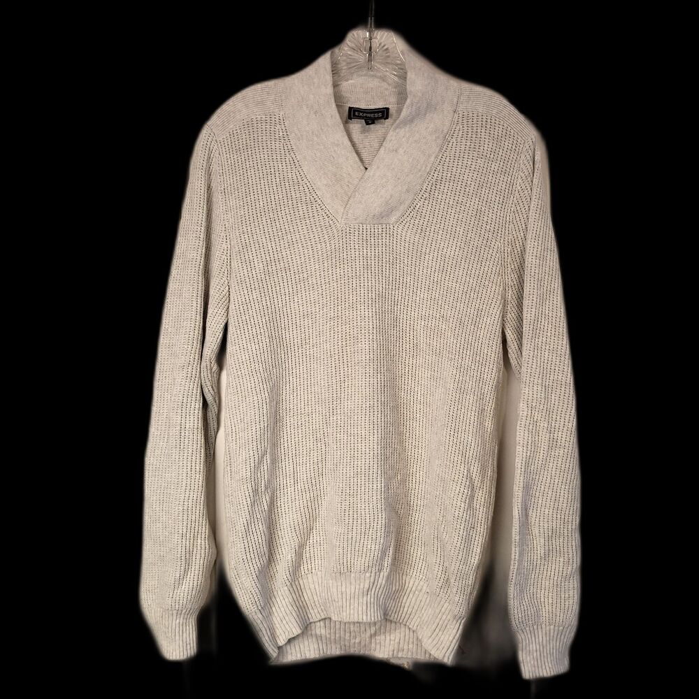 Express Men's Waffle Knit Shawl Collar Sweater Gray S Grandpa Old Money Preppy